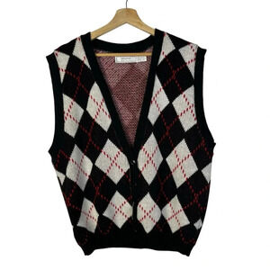 United States Sweaters Black & White Argyle Button Front Sweater Vest S